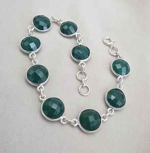 Bracelet en argent sterling 925 plaqué or avec pierre ronde facettée en onyx vert, fait main, bijoux pour femmes - Product Image 4