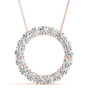Collar con Colgante de Diamante Cultivado en Laboratorio, Corte Brillante Redondo, Oro Sólido, Cuatro Puntas, Diseño Circular, Joyería Unisex - Product Image 1