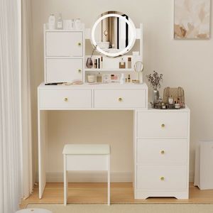47\" Makeup Vanities Set with Lighted Mirror Cushioned Stool 3 Color Lights for Daily Vanity Use - Product Image 3