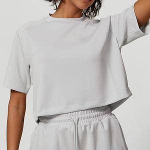 Conjunto Deportivo Casual de Dos Piezas para Mujer, Ecológico, 100% Algodón, Manga Corta, Pantalones Cortos con Cordón, Bolsillo, Secado Rápido, Transpirable, Color Sólido - Product Image 6