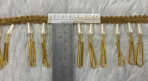 Luxury Fancy Gold Bugle Beaded Fringe Lace Handmade Elegant Pearl Drops Haute Couture Bridal Gowns Abaya <b>Kaftan</b> Designer - Product Image 2