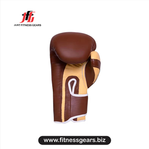 ถุงมือชกมวยหนังแท้ Just Fitness Gears สำหรับผู้ใหญ่ แบบติดแถบเวลโคร ระบายอากาศได้ดี สีน้ำตาลและสีเบจ - Product Image 2
