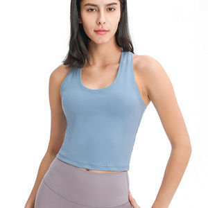 Débardeur court blanc côtelé pour femme, basique, sans manches, col montant, dos nageur, en Spandex, coupe ajustée - Product Image 1
