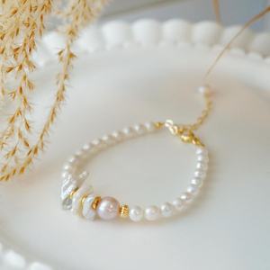 Natural Iridescent Pearl Bracelet Dainty Gold Wedding Jewelry Handmade Baroque Keshi Pearl Bridal Gift - Product Image 1