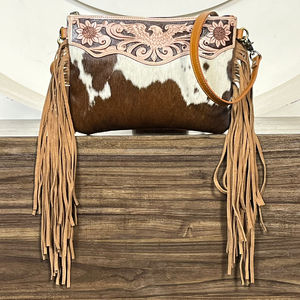 New Fashionable 2026 Hand Tooled Leather Fringe Crossbody <b>Bag</b> for Women's Large Capacity Cowhide Zipper Shoulder Handbag Purses - Product Image 5