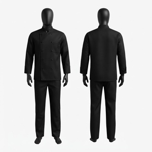 Premium <b>Chef</b> Uniform Set 200 GSM Woven Cotton Polyester Fabric <b>White</b> Double Breasted Coat Pants Neckerchief Custom Embroidered - Product Image 2