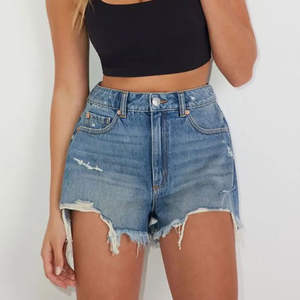 กางเกงยีนส์ขาสั้นผู้หญิงสไตล์สตรีทแวร์ทรงสกินนี่ ระบายอากาศได้ดี เหมาะสำหรับฤดูร้อน เอวกลาง แฟชั่นพิมพ์ลายสไตล์เรโทร ขายส่ง - Product Image 1