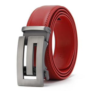 Ceinture formelle en cuir véritable avec boucle rectangulaire en acier à verrouillage automatique, en cuir de vachette marron massif, durable et cousue, pour homme - Product Image 4