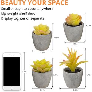Set di 4 Piccole Piante Succulente Artificiali Gialle per Bagno, Soggiorno, Ufficio, Scrivania o Tavolino da Caffè, Decorazione per Cucina - Product Image 4