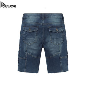 Shorts cargo tactiques pour hommes de haute qualité, motif marbré vintage, 100% coton, multi-poches, bords bruts, coupe et couture vieillie - Product Image 2