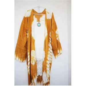 Handmade Sweet Natural Woven Eco-Friendly Tie Dye Kimono <b>Jacket</b> & Floor-Length Casual Beach Cover-Up for Women Summer Holiday - Product Image 6