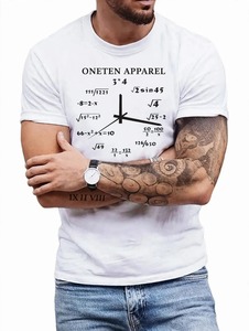 Oneten T-shirt en coton blanc pour homme, manches courtes, col rond, imprimé horloge mathématique, tee-shirt décontracté - Product Image 4