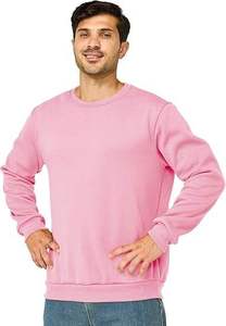 Men's <b>Pink</b> Crew Neck <b>Sweatshirt</b> Regular Fit 100% Cotton French Terry Pullover Casual Autumn Wear - Product Image 4