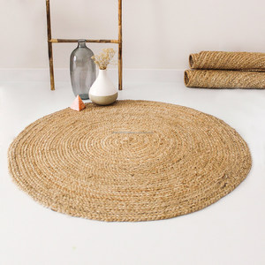 Tapis rond en jute naturel de 4 pieds – Grand tapis circulaire bohème, tapis de sol rustique tissé à la main pour salon - Product Image 2