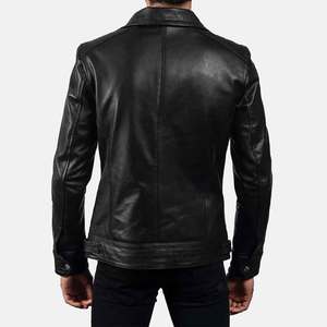 Mens Genuine Leather <b>Jacket</b> Stand Collar Closure <b>Slim</b> <b>Fit</b> Solid Black Regular Length Autumn Wear - Product Image 4