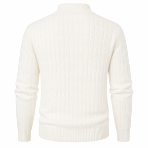 Pull à capuche zippé 1/4 en cachemire blanc uni pour homme, tricoté, à manches longues, respirant, avec doublure en laine, idéal pour l'hiver - Product Image 2