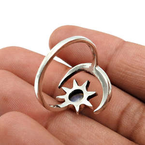 Anillos de Diseño Novedosos con Piedra Lunar Arcoíris Curativa, Cuentas de Gemas, Sol y Luna Creciente, Anillos de Plata Hechos de Plata de Ley 925 - Product Image 3