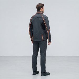 Veste coupe-vent pour homme, noire avec bordure orange, col montant, fermeture éclair intégrale, empiècements en mesh, veste de sport pour activités de plein air et course à pied - Product Image 3