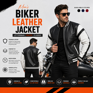 Veste en cuir de vache véritable pour homme, veste de motard en cuir, veste d'hiver pour homme, veste en cuir vintage pour homme - Product Image 1