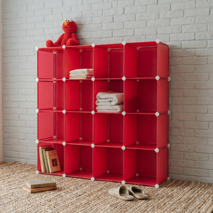 Estante de Almacenamiento de Plástico Rojo con Forma de Cubo, Unidad Apilable de 20 Cubos para Organización del Hogar, Diseño Moderno - Product Image 1