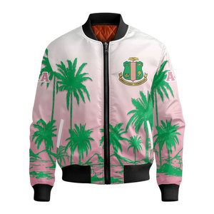 Blouson bomber à motif feuilles vertes Alpha Aka pour homme, blouson bomber décontracté à fermeture éclair rose en polyester - Product Image 5