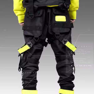 Pantalon cargo techwear streetwear pour homme, pantalon tactique cyberpunk, joggers multi-poches, sangles, style urbain hip hop Harajuku, accents néon - Product Image 3