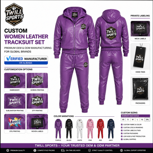 Twill Sports <b>Purple</b> PU Leather <b>Tracksuit</b> Full Sleeve Hooded Zipper Front Sporty Style Autumn Wear PU Leather <b>Tracksuit</b> Adult - Product Image 6