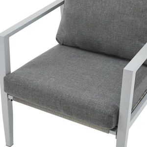 Fauteuil lounge moderne en aluminium argenté avec élégants accents en corde et coussins confortables pour les espaces intérieurs et extérieurs - Product Image 5