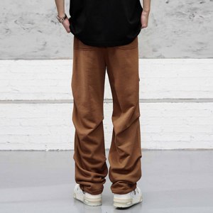 Men's Brown Cotton Sweatpants Elastic Waist Drawstring Casual <b>Jogger</b> Pants Side Pockets Midweight Autumn Style - Product Image 2