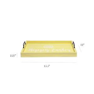 Plateau de service en bois de couleur jaune avec poignées en fer noir, design imprimé, plateau décoratif portable, respectueux de l'environnement, disponible - Product Image 2