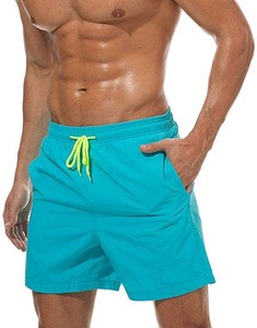 Shorts de bain pour hommes, couleur unie, taille mi-haute, cordon de serrage, séchage rapide, décontractés, vert, haute qualité - Product Image 5