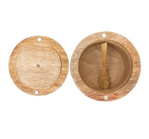 Custom Wooden Salt Cellar with Lid & Spoon – Engraved SALT Mango Wood <b>Jar</b> Kitchen Seasoning Pot Rustic Farmhouse Decor Wholesale - Product Image 3