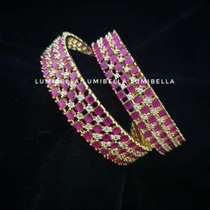 Fine Gold Bangles with <b>Ruby</b> and White American Diamond Studs - Product Image 3