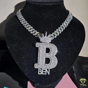 Luxury " M " Letter Pendant Lab Grown Diamond Necklace Custom <b>Name</b> Hip Hop Jewelry Cuban Link <b>Chain</b> Gift - Product Image 5