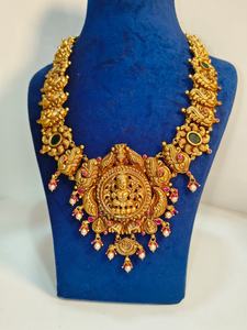 Antique Gold Lakshmi Peacock Temple <b>Jewelry</b> Set Kemp Stone Traditional South Indian Bridal Haram Matte Necklace - Product Image 2