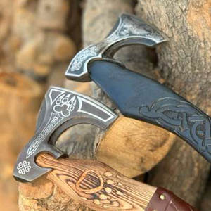 Hacha de inspiración vikinga con mango de madera hecho a mano, herramienta para camping y carpintería, regalo nórdico rústico - Product Image 6