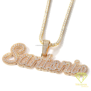 Custom Script <b>Name</b> Necklace Gold Plated Moissanite Tennis <b>Chain</b> Pendant Personalized Jewelry Gift For Men Women - Product Image 3