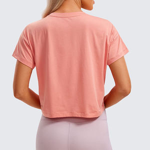 <b>Women's</b> <b>Pink</b> Crop <b>Top</b> Short Sleeve Crew Neck Knitted Loose Fit Casual T-Shirt Spring Summer Breathable Solid Color - Product Image 5