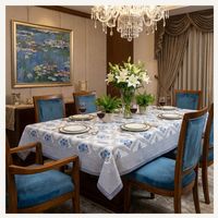 Nappe carrée en lin imprimée à la main motif floral, dernière conception, 8 places, 220 cm, lavable, style européen, pour la décoration de la salle à manger.