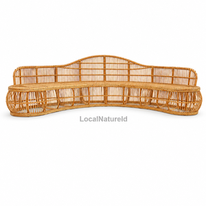 Sofá Cama Curvo de Ratán Estilo Mid-Century Moderno, Conjunto de Muebles de Exterior, Banco de Patio Tejido con Cojines Blancos Rellenos de Espuma para Sala de Estar - Product Image 2
