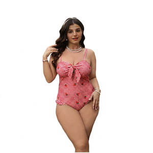 Wholesale Blue Plus Size Halter Neck Eco-Friendly One Piece Bikini Swimsuit with <b>Strawberry</b> Print for Hot Spring Use - Product Image 3