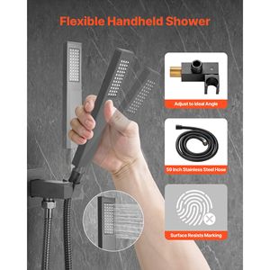 Soffione doccia quadrato da 12 pollici con getto a pioggia, soffione a soffitto, sistema doccia a pioggia per bagno, set rubinetteria doccia di qualità - Product Image 3