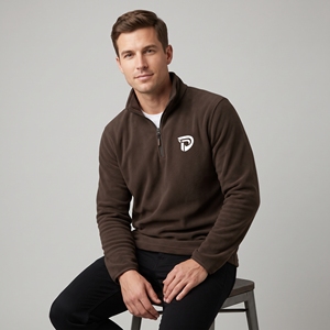 Dumela Men's <b>Brown</b> Quarter Zip <b>Fleece</b> Pullover With White Logo Front Print Regular Fit Casual Autumn Wear - Product Image 6
