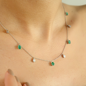 Custom Design Manufacturer Natural Emerald & Diamond 14K Pure White Gold <b>Stacking</b> Charm Chain <b>Necklace</b> Birthstone Jewelry - Product Image 4