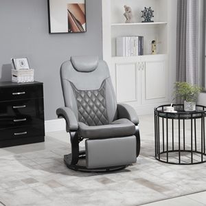 Gray Faux Leather Manual <b>Recliner</b> Adjustable Swivel Lounge Chair with Footrest Round Base Armchair for Living Room - Product Image 2