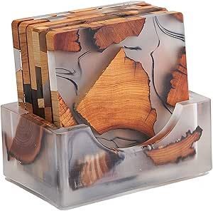 Wood Resin Tabletop <b>Coaster</b> <b>Set</b> Elegant Drink Pads For Kitchen Counter Coffee Station And Dining Furniture Protection - Product Image 1
