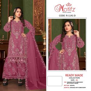 Premium à la mode et élégant indien Khatli travail Organza Shalwar Kameez ensemble brodé Dupatta pour les occasions de fête d'hiver séchage rapide - Product Image 4