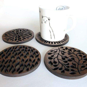 Modern Eco-Friendly Wooden Beverage Coasters Reclaimed Wood <b>Round</b> <b>Mats</b> & Pads Natural Finish - Product Image 2