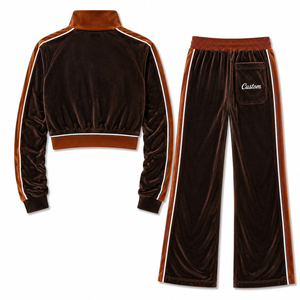 Chándal de terciopelo personalizado para mujer, manga larga, con cordón ajustable, estampado de letras en la parte delantera, corte holgado, alta calidad, informal, de invierno, ecológico, liso. - Product Image 2