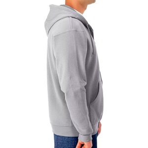 Men's Gray Hooded <b>Zip</b>-Up Fleece Sweatshirt Regular Fit Solid Color Casual <b>Hoodie</b> with Front <b>Pocket</b> Autumn Wear - Product Image 3